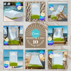 Pacote de mockups de toalhas de praia, mockups do Canva para exibição de produtos, mockups de toalhas de verão para vendedores do Etsy, mockups para imagens de listagem