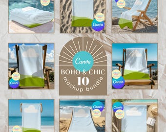 Beach Towel Mockup Bundle Canva Template Mockup for Product Display Summer Towel Mockup for Etsy Sellers Mockups for Listing Images