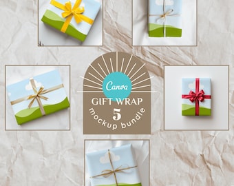 5 Gift Wrap Paper Mockup Bundle Canva Template Wrapping Paper Mockup, Minimalist Mockup Clear Wrapping Paper Mock-up Canva Drag & Drop