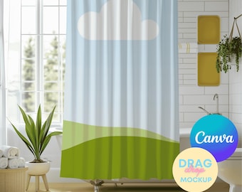 Shower Curtain Mockup 1 Shower Curtain Mockups Bathroom Curtain Mockups Canva Easy to Use Curtain Mock up Drag and Drop PNG Overlay