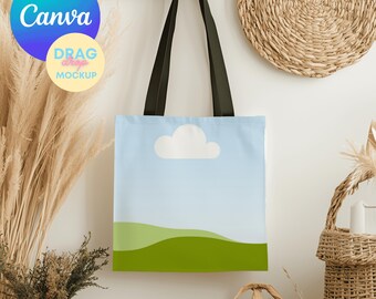 AOP Tote Bag Mockup 2 AOP Tote Canva Mockup AOP Natural Cotton Canvas Boho Tote Bag Mockup  Aop Bag Mock Up Drag&Drop