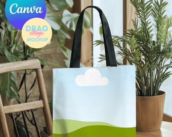 AOP Tote Bag Mockup 5 AOP Tote Canva Mockup AOP Natural Cotton Canvas Boho Tote Bag Mockup  Aop Bag Mock Up Drag&Drop