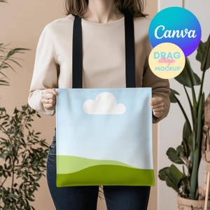 AOP Tote Bag Mockup 9 AOP Tote Canva Mockup AOP Natural Cotton Canvas Boho Tote Bag Mockup  Aop Bag Mock Up Drag&Drop
