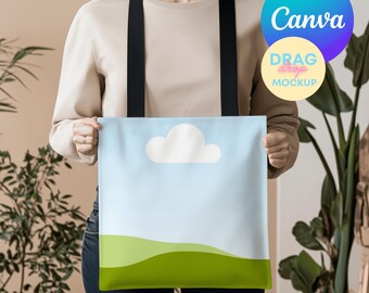 AOP Tote Bag Mockup 9 AOP Tote Canva Mockup AOP Natural Cotton Canvas Boho Tote Bag Mockup  Aop Bag Mock Up Drag&Drop