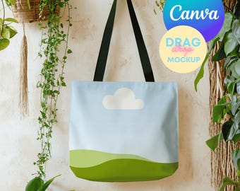 AOP Tote Bag Mockup 1 AOP Tote Canva Mockup AOP Natural Cotton Canvas Boho Tote Bag Mockup  Aop Bag Mock Up Drag&Drop