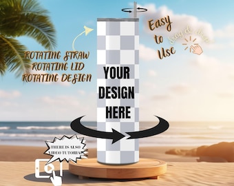 1 Canva Tumbler Drag and Drop Mockup, Rotating Tumbler Mockup, 20oz Rotating Tumbler for Canva, Lid and Straw Canva Preset Mock Up Template