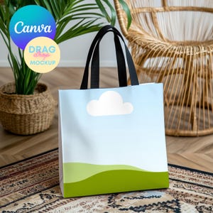 AOP Tote Bag Mockup 12 AOP Tote Canva Mockup AOP Natural Cotton Canvas Boho Tote Bag Mockup  Aop Bag Mock Up Drag&Drop