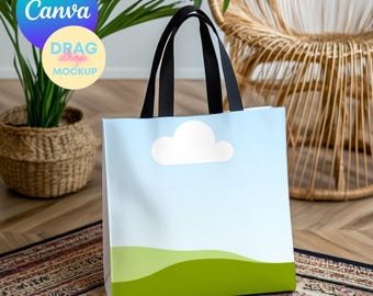 AOP Tote Bag Mockup 12 AOP Tote Canva Mockup AOP Natural Cotton Canvas Boho Tote Bag Mockup  Aop Bag Mock Up Drag&Drop
