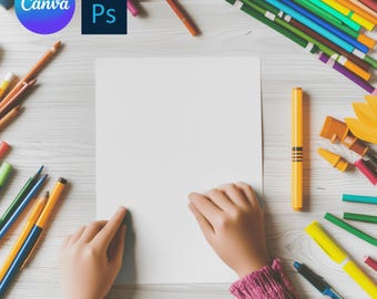 Coloring Page Mockup for Canva and Photoshop, Color Page Mockups, Activity Pages Mockup, Drawing Page Mockup