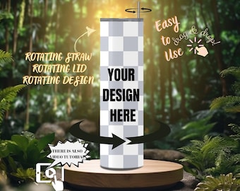 1 Realistic Rotating Tumbler Easy to Use Mockup ,20oz Rotating Tumbler for Canva ,Lid and Straw Canva Preset Mock Up Template,Edit in CANVA
