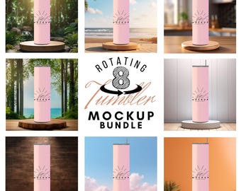 8 Realistic Rotating Tumbler Easy to Use Mockup ,20oz Rotating Tumbler for Canva ,Lid and Straw Canva Preset Mock Up Template,Edit in CANVA