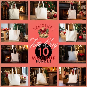 Winter Theme 10 Pcs. Tote Bag Mockup Bundle, CANVA Editable Mock-up, Easy to Use Mock Up, Winter Bag Mockup, JPEG DIGITAL Download