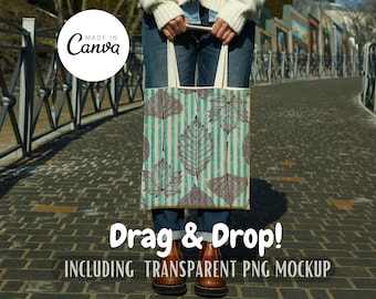 1 Natural Canvas Tote Bag Mockup, Canva Tote Bag Mockup, Natural Tote Bag Mockup,  Canva Editable Drag and Drop Mockup, Digital Download