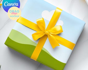 Gift Wrap Paper 1 Mockup Canva Template Wrapping Paper Mockup, Minimalist Mockup Clear Wrapping Paper Mock-up Canva Drag & Drop
