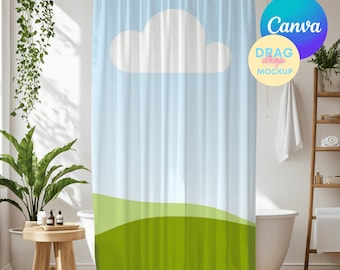 Shower Curtain Mockup 3 Shower Curtain Mockups Bathroom Curtain Mockups Canva Easy to Use Curtain Mock up Drag and Drop PNG Overlay