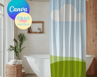 Shower Curtain Mockup 8 Shower Curtain Mockups Bathroom Curtain Mockups Canva Easy to Use Curtain Mock up Drag and Drop PNG Overlay