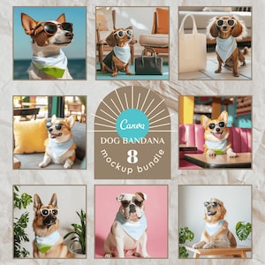 8 Hunde Bandana Mockup Bundle für CanvaDrag Drop Bandana Halsband ziehen Drop MockUp PNG Transparent Pet Bandana Halsband Mockups für Hund Overlay