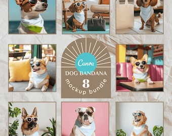 8 Dog Bandana Mockup Bundle For Canva Drag Drop Bandana Collar Drag Drop Mock Up PNG Transparent Pet Bandana Collar Mockups for Dog Overlay