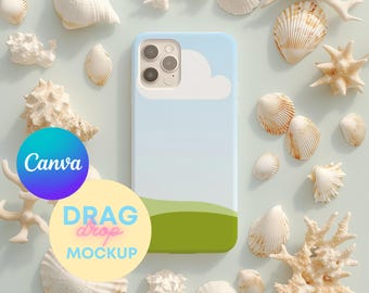 Coastal Boho Phone Case Mockup Templates for Canva Iphone 15 Pro Case Mockup Iphone Mockups Printify Mockups Canva Template Drag and Drop