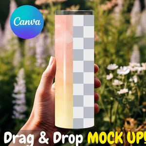 Canva 20oz Skinny Tumbler Mockup, Person Holding Mockup, Canva Tumbler Template, Canva Drag and Drop Mockup, 1 Backgrounds Included