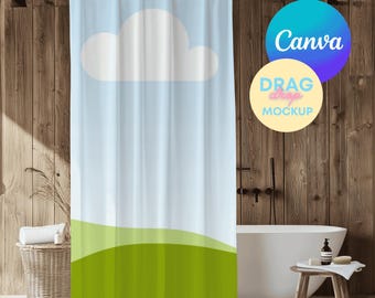 Shower Curtain Mockup 6 Shower Curtain Mockups Bathroom Curtain Mockups Canva Easy to Use Curtain Mock up Drag and Drop PNG Overlay