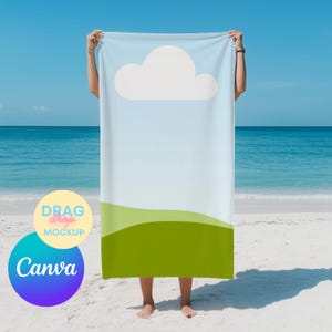 Modelo de Toalha de Praia 2 Modelo Canva para Exposição de Produtos Modelo de Toalha de Verão para Vendedores Etsy Modelos para Imagens de Listagem