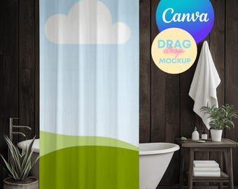 Shower Curtain Mockup 2 Shower Curtain Mockups Bathroom Curtain Mockups Canva Easy to Use Curtain Mock up Drag and Drop PNG Overlay
