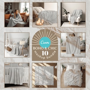 10 Blanket Mockup Bundle, Canva Overlay , Drag and Drop Mockups, Sherpa, Velveteen Plush, Microfiber, Minky Blanket Mockup, Digital Download