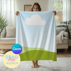 Professional Blanket Mockup 2 , Canva Editable Drag and Drop Mockup, Fleece, Sherpa, Velveteen Plush, Microfiber, Minky Blanket