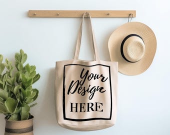 Canvas Tote Bag Hanging Mockup  Template Mock-up, Shopping Tote Mock Up, Gift Mockup, Eco Beige Tote Bag, PSD/JPEG Digital Download