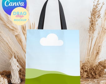 AOP Tote Bag Mockup 3 AOP Tote Canva Mockup AOP Natural Cotton Canvas Boho Tote Bag Mockup  Aop Bag Mock Up Drag&Drop