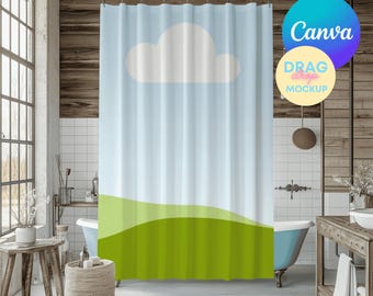 Shower Curtain Mockup 4 Shower Curtain Mockups Bathroom Curtain Mockups Canva Easy to Use Curtain Mock up Drag and Drop PNG Overlay