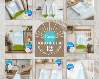 Kitchen Towel Mockup Bundle Hand Towel Mockup Printify Mockups Tea Towel Mockup Canva Drag and Drop Templates Tea Towel Templates