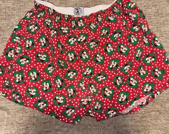 Vintage Mickey & Co Christmas Boxer shorts Santa Mickey wreaths red polka dot