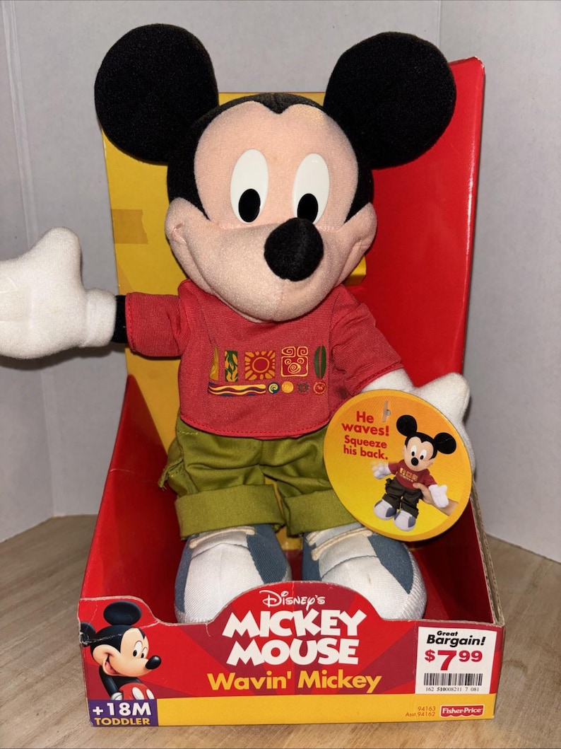 Vintage Y2K Disney Mickey Mouse Wavin' Mickey Plush Fisher-Price 2000 NEW image 1