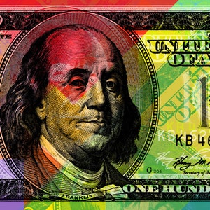 100 Dollars Benjamin Franklin Pop Art Andy Warhol Style Full Size Bank ...
