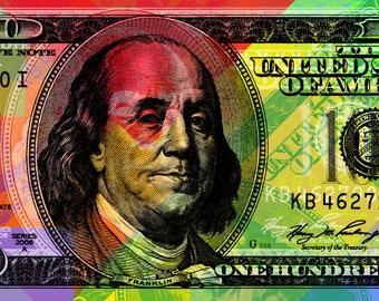 100 dollars Benjamin Franklin Pop Art Andy Warhol style - Full size bank note