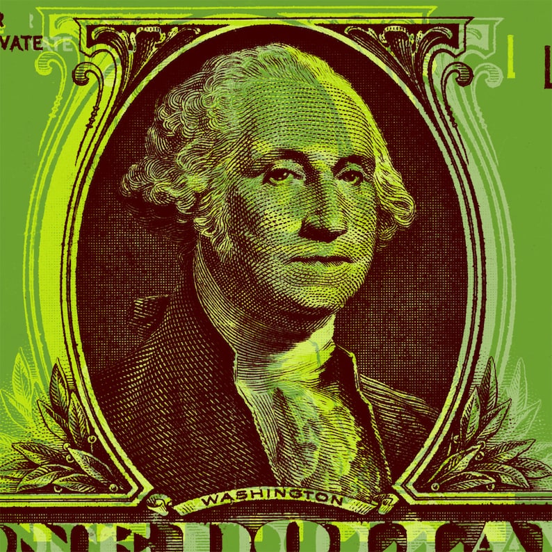 George Washington One dollar bill Pop Art Warhol style canvas green