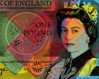 Queen Elizabeth Pop Art Warhol style print - One pound note detail