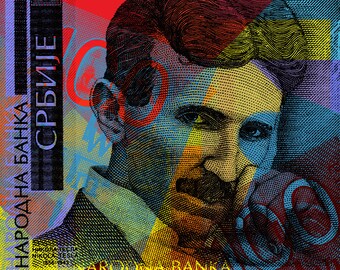Nikola Tesla Pop Art - 100 dinar banknote