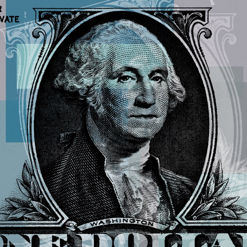 George Washington One dollar bill Pop Art Warhol style canvas blue gray black