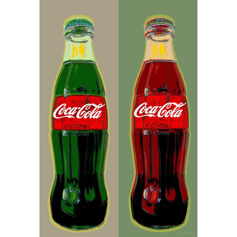 Coca Cola Pop Art Warhol Style Print Taupe and Sage Color Background Etsy