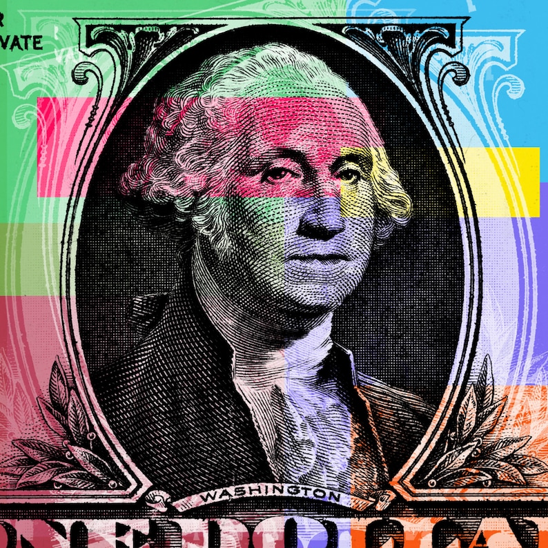 George Washington One dollar bill Pop Art Warhol style canvas multicolor