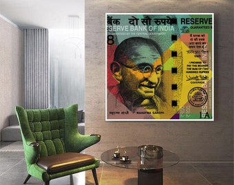 Mahatma Gandhi 200 rupees banknote - Detail - Pop art Warhol style print