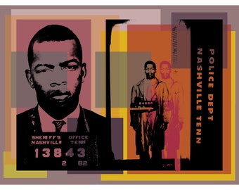 ジョン・ルイスのマグショット - ポップアート ウォーホル風ジクレープリント - 公民権運動家および指導者