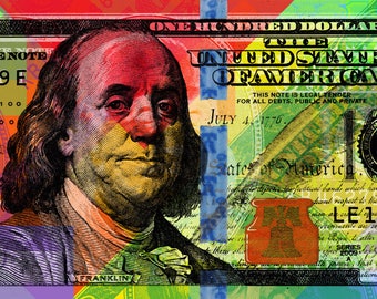 100 Dollars Benjamin Franklin Pop Art Andy Warhol Style Full | Etsy