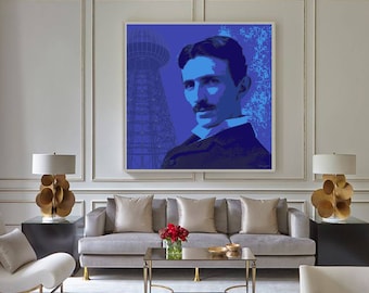 Nikola Tesla Pop Art print - giclee on canvas - blues