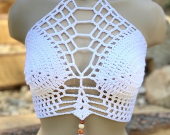 Crochet Halter Top White - Festival top - Modern top - Hippie - Boho top - Sexy crop top - Summer wear - Bralette by AngelsChest
