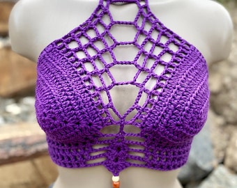 Crochet Halter Top PURPLE - Festival top - Modern top - Hippie - Boho top - Sexy crop top - Summer wear - Bralette by AngelsChest