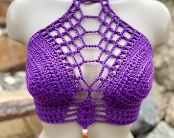 Gehaakte Halter Top PURPLE - Festival top - Moderne top - Hippie - Boho top - Sexy crop top - Zomerkleding - Bralette by AngelsChest